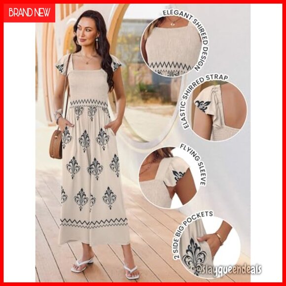 Summer Jumpsuit Wide Leg Smocked Bust Pockets Lightweight Polyester Spandex - Picture 5 of 7